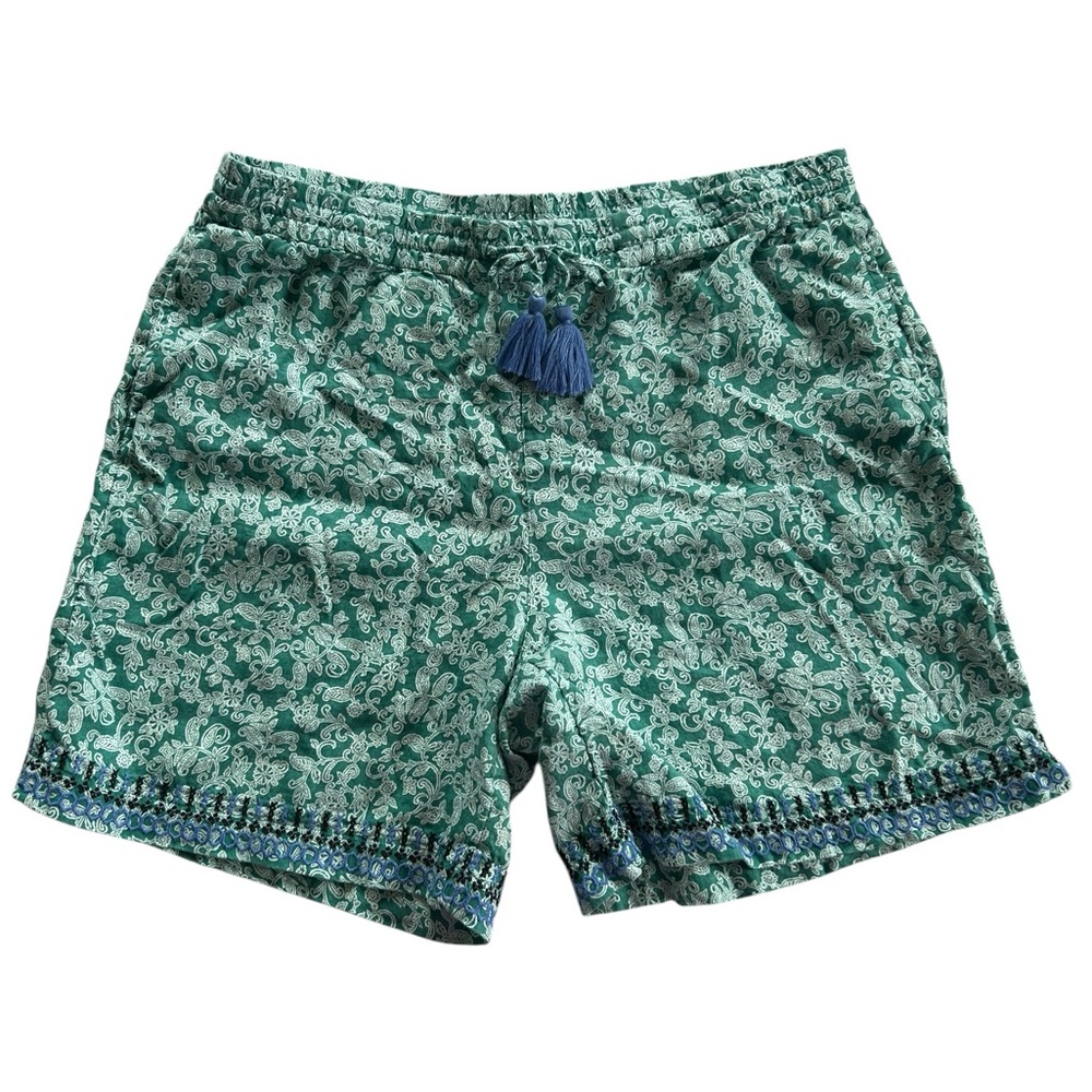 J.Jill 100% Linen Tassel Boho Floral Paisley Embroidered Shorts Size M Coastal - Picture 2 of 9